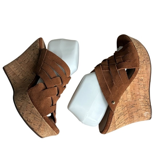 UGG Brown Marta Wedge Sandals with Cork Wedge Heel Size 10 - Picture 13 of 13